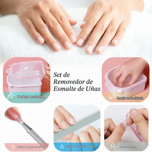 Vista 4 de Cuenco de remojo de uñas, kit de removedor de esmalte de uñas de gel, cuenco de manicura para manos, herramientas de eliminación de polvo