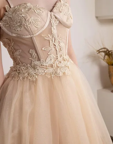 Vista 2 de Molisa Vestidos de tul brillante 2023 cortos para adolescentes con apliques de encaje corsé vestido de graduación, vestidos de fiesta de cóctel