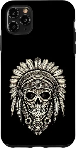 Vista 13 de iPhone 16 Skull, sombrero jefe nativo, capó de guerra, indios, caso del tocado