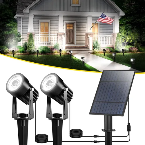 Vista 21 de T-SUN Focos solares al aire libre impermeables, luces de paisaje solares 2 en 1 LED para jardín, focos solares para árbol, jardín, estanque, piscina