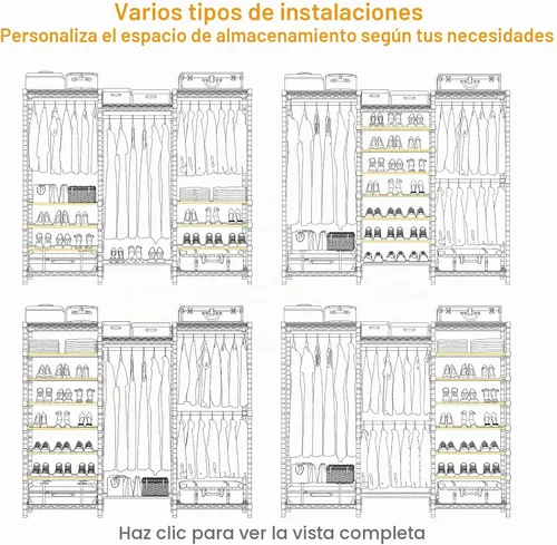 Vista 5 de ULIFHOME E16 - Perchero de ropa resistente (con zapatero ajustable de 7 niveles), perchero independiente para colgar ropa, organizador de Negro