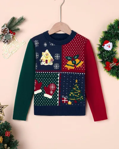 Vista 7 de SANMIO Suéter de manga larga con botones para bebés, niños y niñas, diseño de ciervo, Navidad, 6M-4T Navidad verde