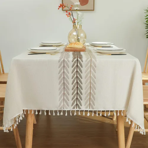 Vista 12 de Laolitou - Mantel para mesa de comedor, mantel rústico estilo de granja para cocina y mesa auxiliar, tela de lino de algodón, manteles rectangulares