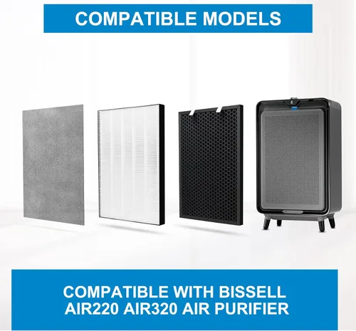 Vista 4 de 1 juego de filtro de repuesto Air220 Air320 compatible con purificador de aire Bissell Air220 Air320 2768A 2609A, incluye postes, prefiltros