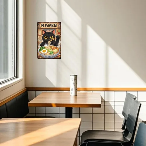 Vista 6 de GLOBLELAND Letrero de metal de ramen de gato negro de 12 x 8 pulgadas, letrero de decoración de gatitos y fideos, placa de metal de pared