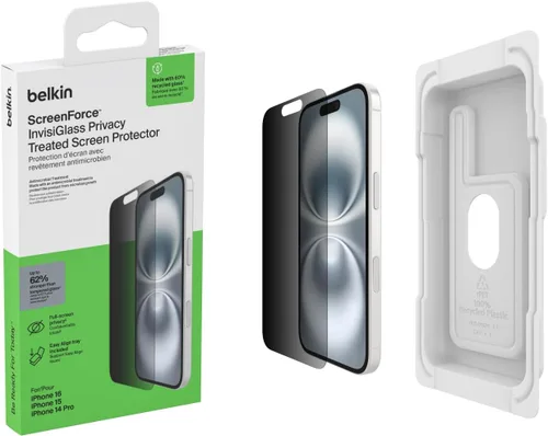 Vista 9 de Belkin ScreenForce InvisiGlass - Protector de pantalla de privacidad para iPhone 16 Plus, protección contra impactos resistente a los arañazos