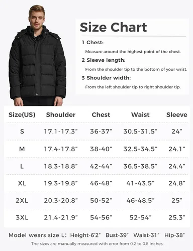 Vista 7 de Wantdo Abrigo de invierno con capucha para hombre, chaqueta acolchada cálida, abrigo de algodón grueso con capucha extraíble