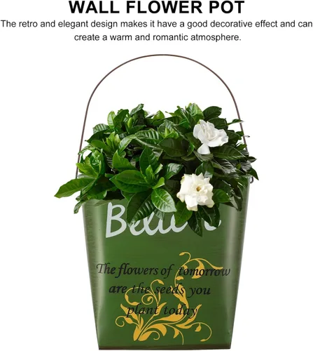 Vista 4 de Cubo de flores de hojalata colgante para flores, soporte para flores de pared, maceta colgante de hierro, contenedor de flores colgante, maceta