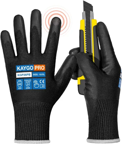 Vista 74 de KAYGO KG11PB - Guantes de trabajo de seguridad con revestimiento de poliuretano, 12 pares de guantes de punto sin costuras para hombres y mujeres