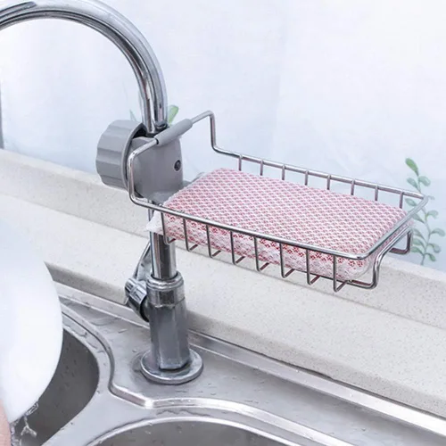 Vista 9 de Organizador de fregadero, soporte de esponja de acero inoxidable para accesorios de cocina (plateado)