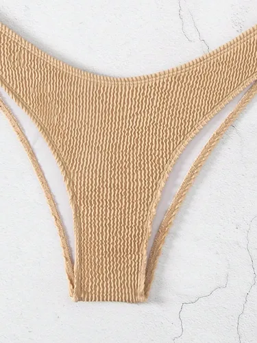 Vista 4 de MakeMeChic Traje de baño bandeau de 2 piezas para mujer, traje de baño de corte alto con nudo frontal