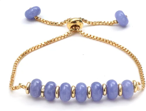 Vista 13 de Gempires - Pulsera de cuentas redondas naturales, chapada en oro amarillo de 14 quilates, joyería hecha a mano, pulseras ajustables para mujer