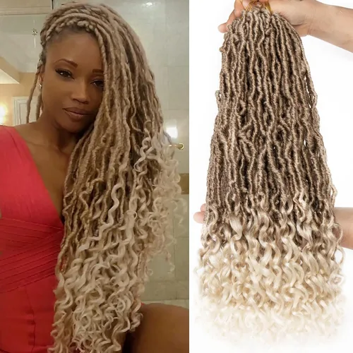 Vista 24 de Leeven 7 Paquetes Cabello Crochet Faux Locs con Puntas Rizadas 10 Pulgadas Pre-enrollado Goddess Locs Trenzas Crochet Cabello 84 Hebras Negro