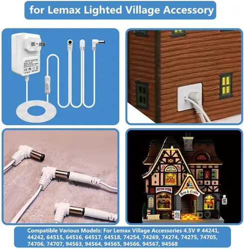 Vista 6 de Sigely Adaptador de Corriente de Repuesto de 4.5V para Accesorio de Aldea Iluminada Lemax 74254 94563 94565 para Luces de Aldea de Navidad Halloween