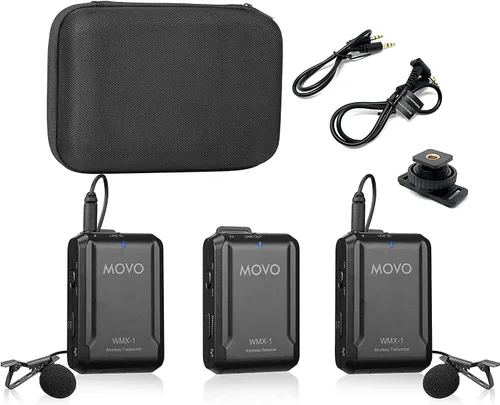 Vista 8 de Movo WMX-1 Sistema de micrófono inalámbrico Lavalier de 2.4 GHz compatible con cámaras DSLR, videocámaras, iPhone, teléfonos inteligentes Android