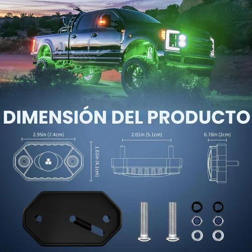 Vista 5 de 4WDKING Luces LED Rock, 2 vainas de luces de rueda ámbar para coche, camión, motocicleta