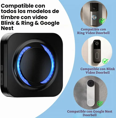 Vista 2 de Timbre inalámbrico inteligente para Ring, Blink, Google Nest - Paquete de 2, más de 99 ampliables, funciona con Alexa, sin cableado/suscripción, sin