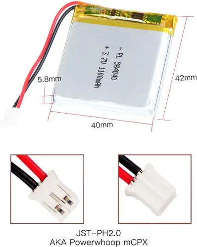 Vista 2 de 3.7V 1100mAh 584040 batería de iones de polímero de litio batería recargable Lipo con conector de paso PH 0.079 in