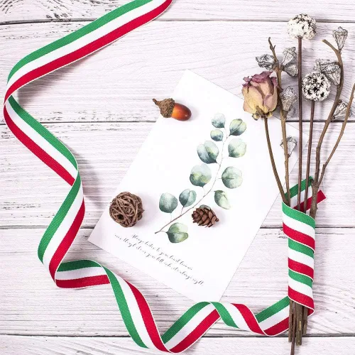 Vista 6 de PH PandaHall Cinta de rayas rojas, blancas y verdes, de 50 yardas, bandera italiana, cinta patriótica, decoraciones navideñas italianas, cintas