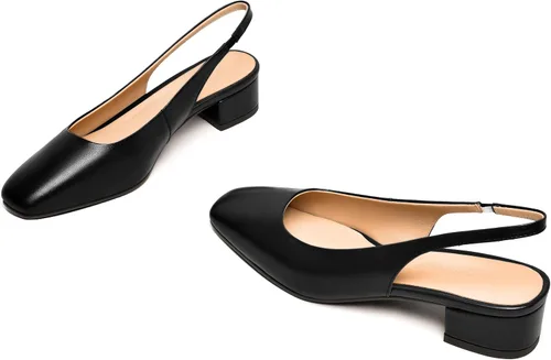 Vista 5 de Zapatos de tacón bajo grueso de piel mate con punta cuadrada para mujer, 1.5 pulgadas