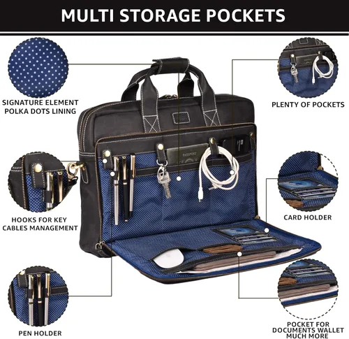 Vista 3 de LEATHER VILLAGE 16" Bolsa de Mensajero para Laptop de Cuero para Hombres - Bolso de Hombro de Cuero para Viaje y Oficina - Negro