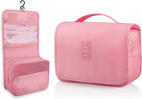 Vista 12 de Neceser colgante, organizador de viaje de gran capacidad para artículos de tocador, tela Oxford impermeable, bolsa de cosméticos de viaje con gancho