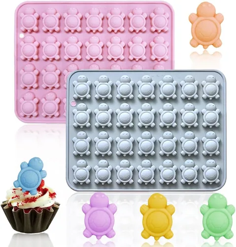 Vista 9 de Paquete de 2 moldes de chocolate con 36 cavidades de silicona de tortuga para pasteles, gomitas, gelatina, cubitos de hielo, herramientas