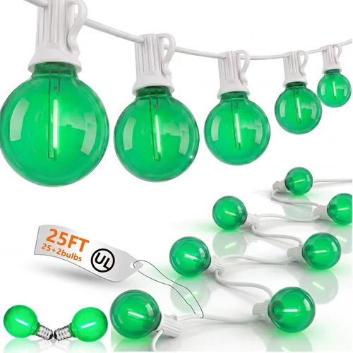 Vista 18 de Guirnalda de luces LED para exteriores, G40, de 25 pies, impermeable, con 27 bombillas inastillables, luces colgantes de decoración de Navidad al