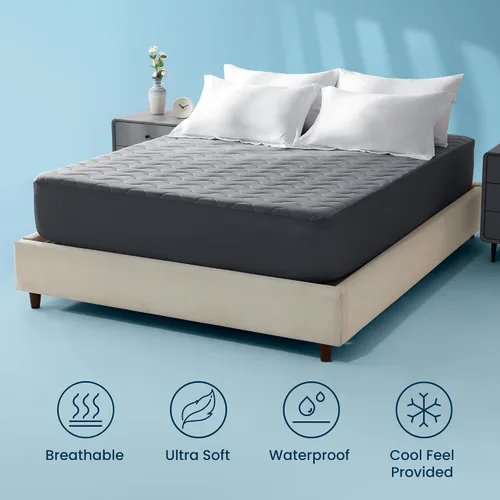 Vista 2 de Sleep Zone Protector de colchón refrescante individual, almohadilla de ropa de cama impermeable para personas que duermen con calor, cubrecolchón