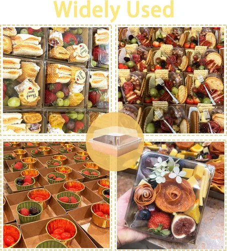 Vista 7 de XININSUN Cajas pequeñas de embutidos con tapas transparentes, mini caja de papel para llevar, recipientes de alimentos desechables, cajas de postre