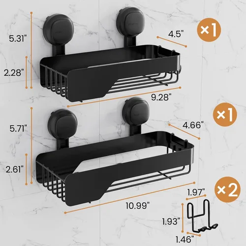 Vista 5 de LEVERLOC Shower Caddy - Ventosa de seguridad visual, estantes para ducha Negro