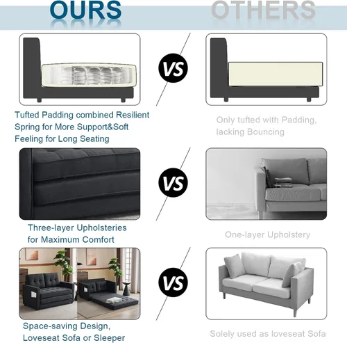 Vista 4 de VINGLI Sofá Cama Loveseat Mejorado, 53.5" An x 83" L Sofá Cama Convertible Sofá Cama Futón Sofás para Sala de Estar, Sofá Cama Plegable