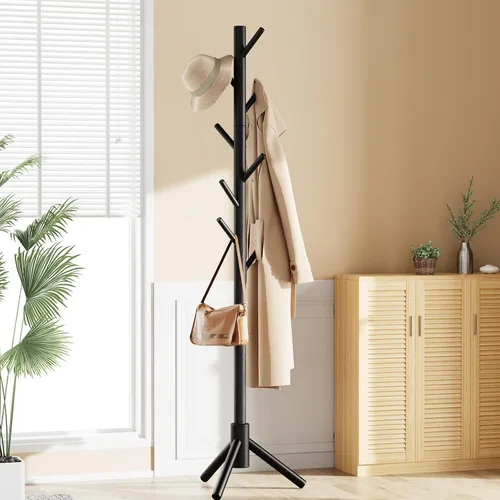 Vista 7 de Pipishell Perchero de Madera Resistente, Árbol de Abrigos de 3 Tamaños Ajustables con 8 Ganchos, Percheros para Pasillo de Entrada, Soporte