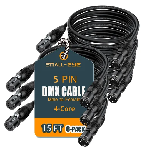 Vista 10 de SMALL-EYE Cable DMX de 5 pines, paquete de 6 unidades, cable DMX512 de 4 núcleos macho a hembra para iluminación de escenario (3 pies)