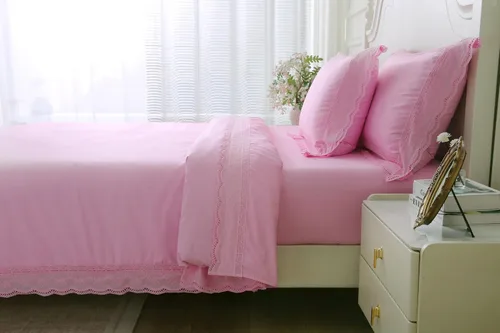 Vista 7 de Fundas de almohada de encaje rosa, fundas estándar de algodón, fundas de almohada Shabby Chic para cama, princesa francesa de campo, 2 unidades, 20