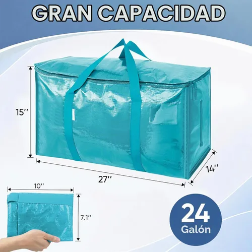 Vista 3 de TICONN Paquete de 2 bolsas de mudanza extra grandes resistentes con cremalleras y asas de transporte, bolsas de almacenamiento duraderas para Aqua