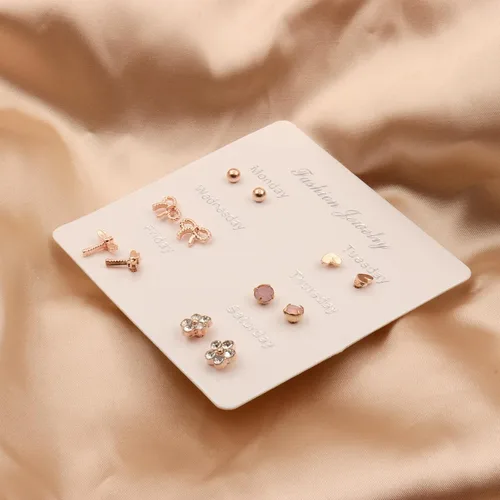 Vista 4 de Juego de 6 pares de aretes pequeños para mujer, hipoalergénicos, a la moda, múltiples aretes tipo dormilona