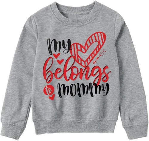 Vista 6 de Conjunto de sudadera de manga larga para mamá y mí con diseño de corazón para el día de San Valentín para mamá y yo sin botones Agris