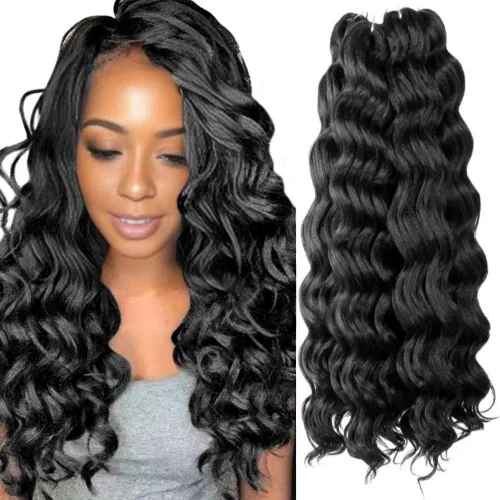 Vista 21 de Pelo de onda marina con trenzas de ganchillo, 6 pulgadas, 8 paquetes, trenzas rizadas suaves y profundas, extensiones de pelo sintético ondulado