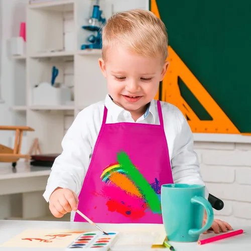 Vista 6 de 12 piezas de delantales para niños de color rojo rosa con 2 bolsillos amplios para arte, actividades de pintura, manualidades en la cocina Rosa Rojo