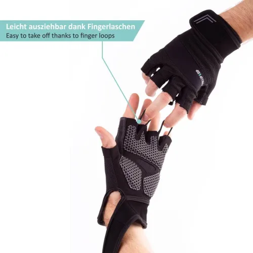 Vista 3 de PULLUP & DIP Guantes de entrenamiento para levantamiento de pesas, guantes de fitness con vendaje de muñeca para hombres y mujeres, guantes
