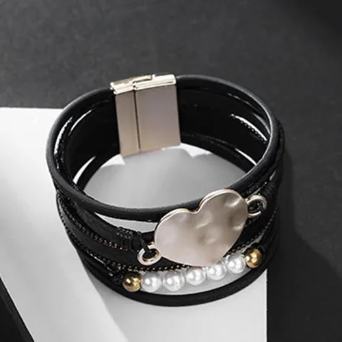 Vista 2 de Long tiantian Heart Leather Wrap Bracelets Pink Bracelets Stackable Boho Cuff Bangles Bracelets for Women Trendy Bracelets with Magnetic Clasp for