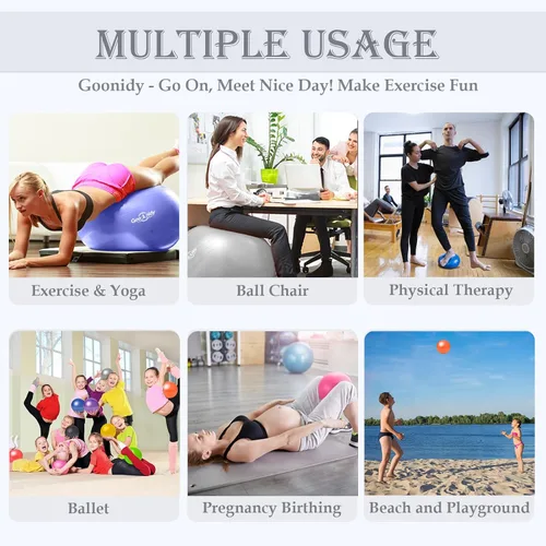 Vista 4 de Soft Exercise Ball, Anti-Burst Pilates Yoga Ball Chair Supports 2200lb, Workout Equipment w/ Pump for Women Pregnancy, Medicine, Birthing, Physical