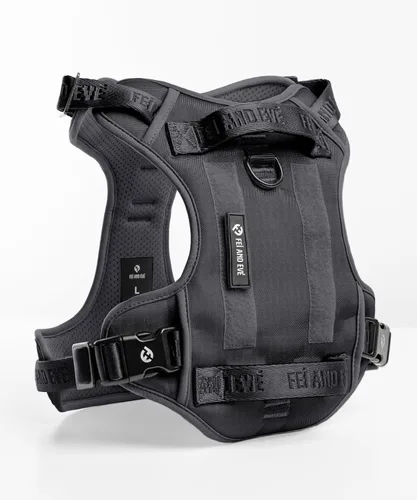 Vista 8 de Fei & Eve - Arnés para perro, sin tirones, nailon duradero, doble asa, panel táctico, pequeño (negro) 3-Point No-Pull Control, Dual Handle