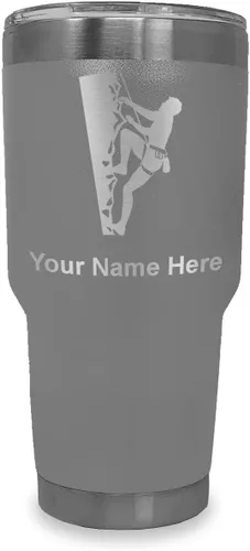 Vista 11 de LaserGram 20oz Vacuum Insulated Tumbler Mug, Rock Climber, Personalized Engraving Included (Coral)