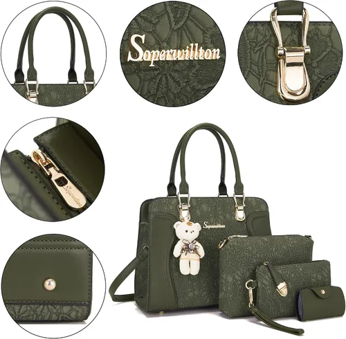 Vista 18 de Bolsos de mano de moda para mujer, bolsa de hombro, asa superior, bolsa de mano, juego de 4 piezas