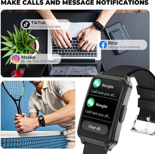 Vista 2 de Rastreador de fitness (Responder/Hacer llamada), reloj inteligente con monitor de frecuencia cardíaca 24/7, monitor de oxígeno en sangre Spo2