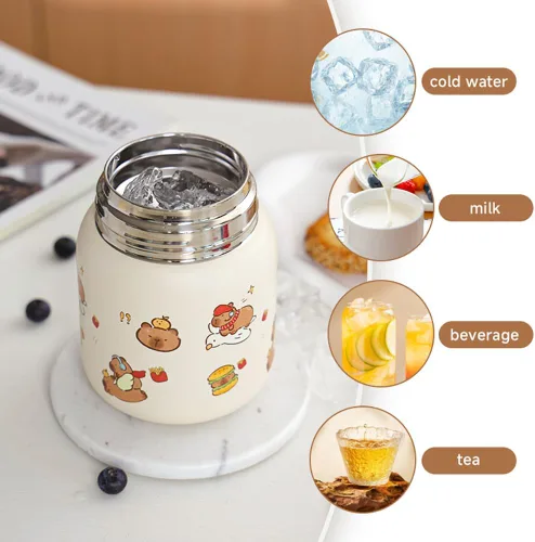 Vista 3 de Capybara - Botella de agua aislada al vacío de doble pared de acero inoxidable de 16.9 fl oz para el hogar, oficina o automóvil, reutilizable