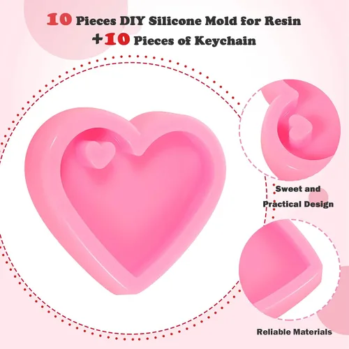 Vista 5 de Patelai Juego de 10 moldes de resina de corazón para llavero de resina epoxi para el Día de la Madre, moldes de silicona para fondant, llavero