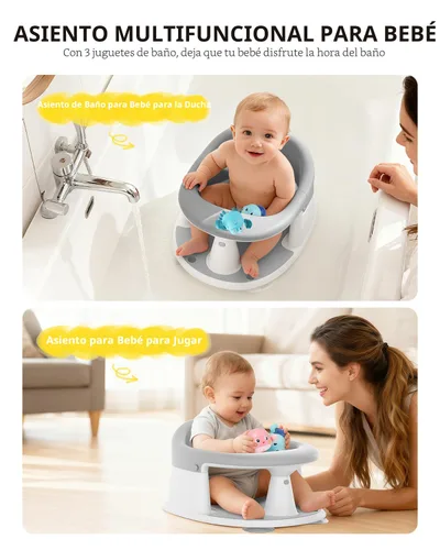 Vista 3 de Asiento de baño para bebés de 6 meses en adelante, asientos de baño para bebés sentados, 3 juguetes de baño para bebés, diseño abierto